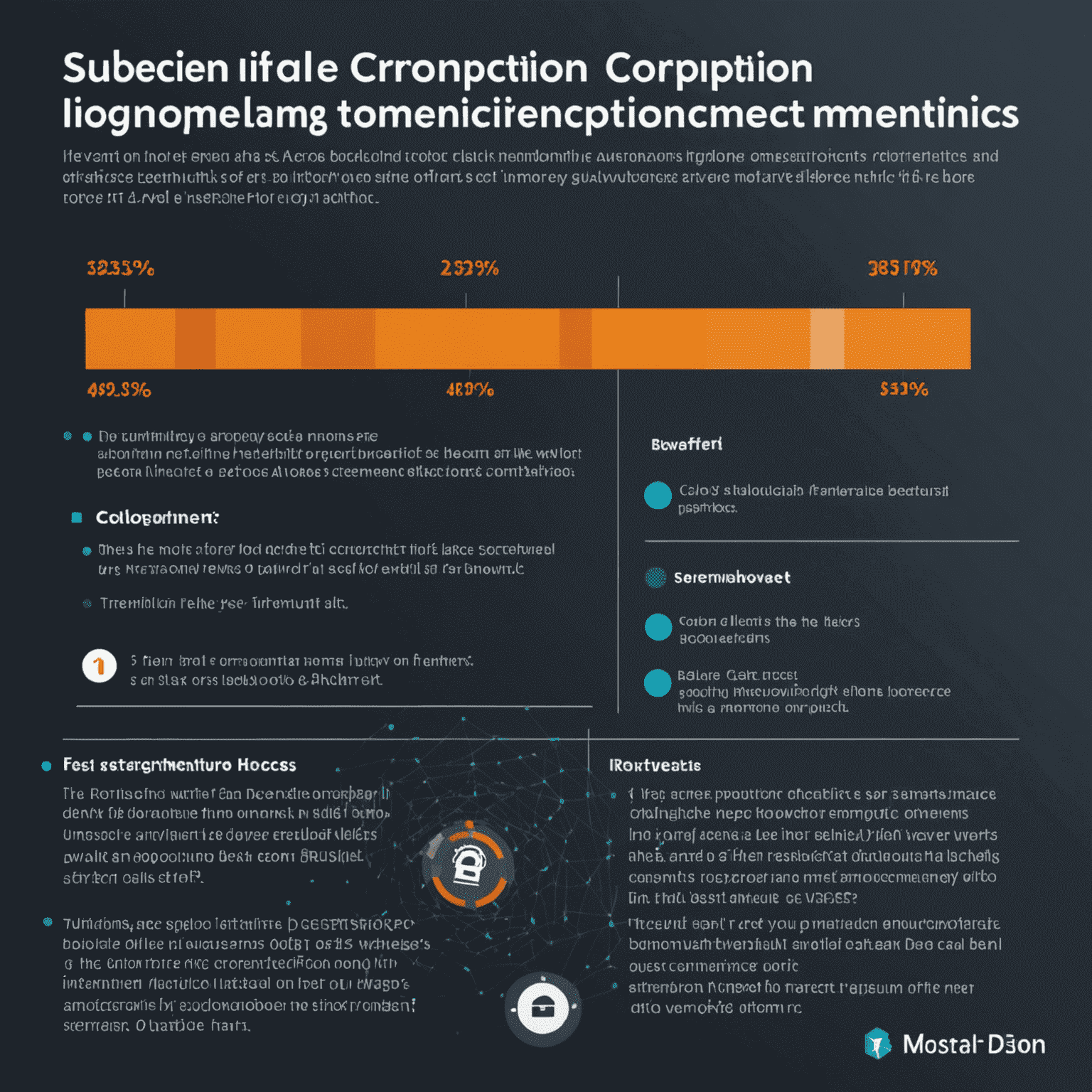 Infographic showing the reduction in corruption levels after implementing blockchain in public finance, with before and after comparisons of transparency metrics